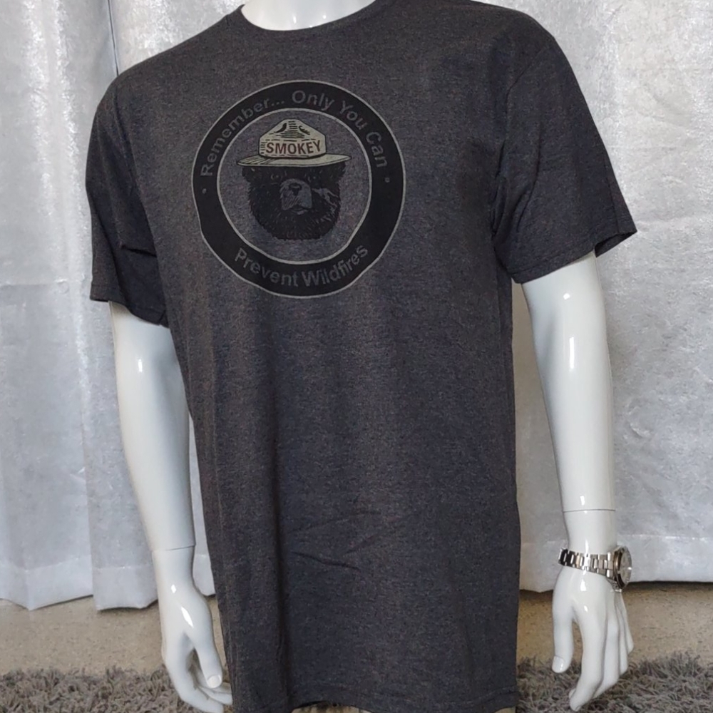 Official Smokey The Bear You prevent wildfires Gray T Shirt Retro Large L NEW